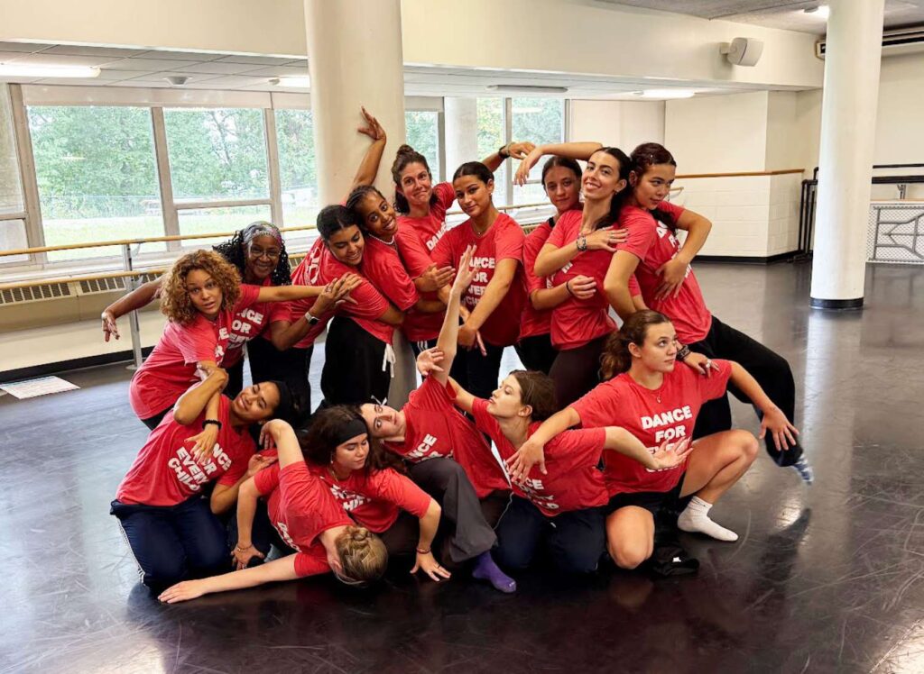 Dancers in the Movement Sentence Choir project alongside Kristen Bell, Susan Pope, and Caitlyn Scott.