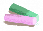 illustration of two pieces of sidewalk chalk - one pink, one green