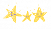 chalk illustration of three yellow stars with purple smiley faces